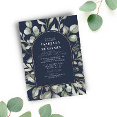 グリーナリーアーチユーカリ結婚ネイビーバラ金ゴールド 箔招待状