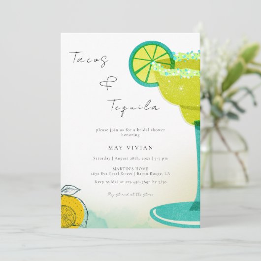 グリーナリーウォーターカラーマルガリータライムブライダルシャワー 招待状 (スタンド正面)