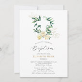 グリーナリークロスイエローフローラベビー幼児バプテスマ 招待状 (正面)