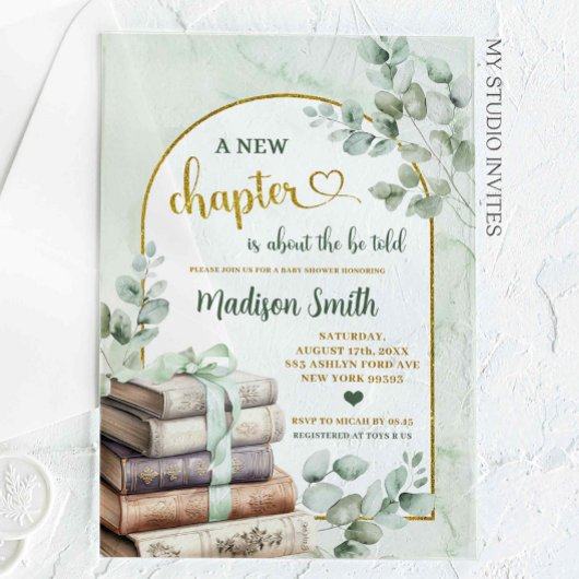 グリーナリーグリーンセージ語の本テーマベビーシャワー アクリル招待状