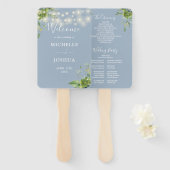 グリーナリーストリングライツダスティブルー結婚式 プログラム ハンドファン (正面&裏面)