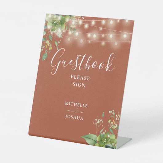 グリーナリーストリングライツテラコッタゲストブック 台座サイン (正面)