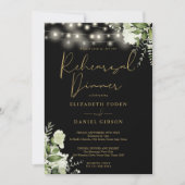 グリーナリーストリングライトブラック金ゴールドリハーサルディナー 招待状 (正面)