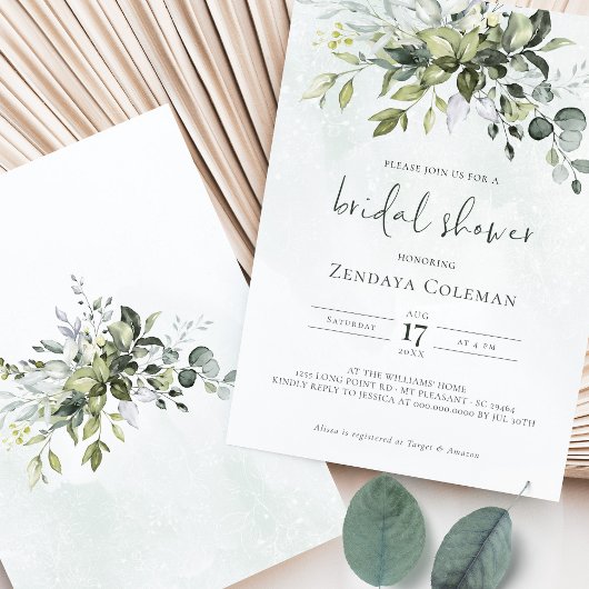 グリーナリーセージ緑のブライダルシャワーの招待状 招待状