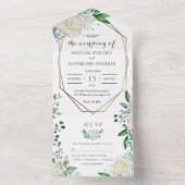 グリーナリーセージ緑&ホワイトローズ金ゴールドフレーム オールインワン招待状 (内側)