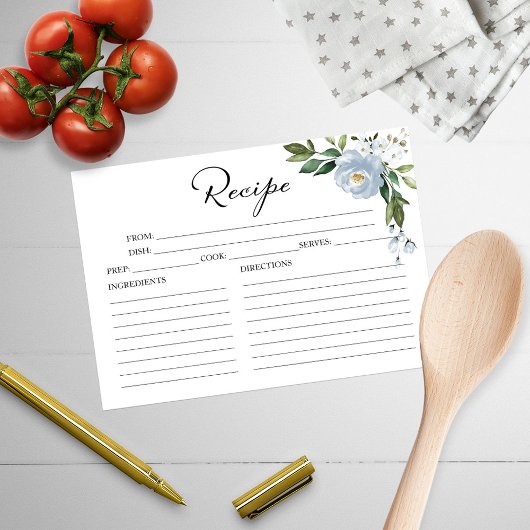 グリーナリーダスティブルーブライダルシャワーレシピカード