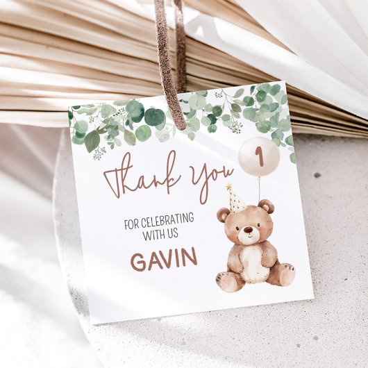 グリーナリーテディベアバースデーパーティースクエア フェイバータグ