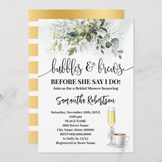 グリーナリーバブル&ブレウズコーヒーブライダルシャワー 招待状 (正面/裏面)