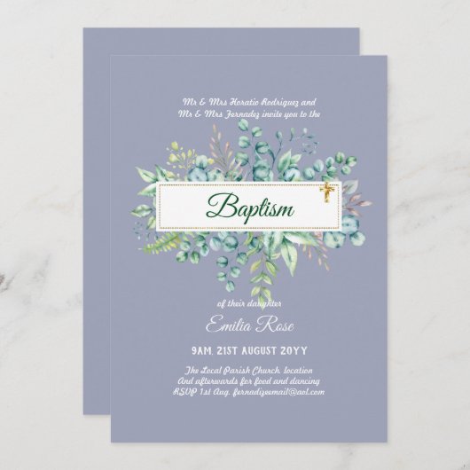 グリーナリーバプティスバウティゾバウティスモ《キリスト教》洗礼式や命名式インビ 招待状 (正面/裏面)