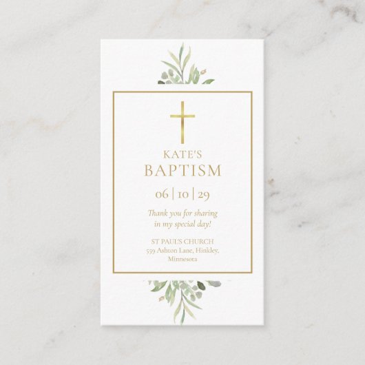 グリーナリーバプテスマ《キリスト教》洗礼式や命名式祈りの言葉カード エンクロージャーカード (正面)