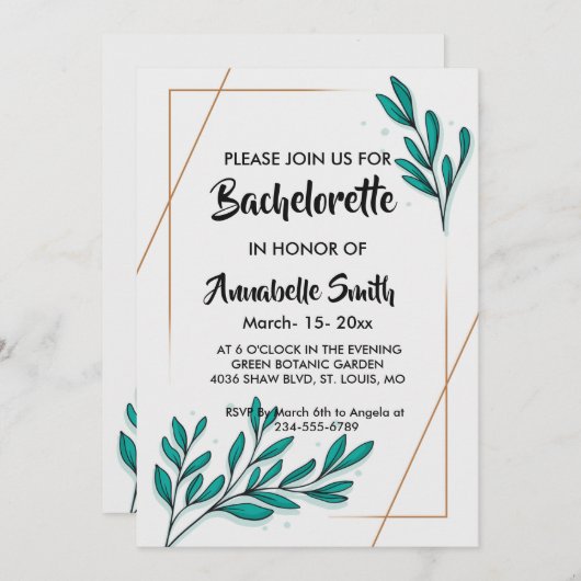 グリーナリーフローラゴールドフォイル葉ス独身 招待状 (正面/裏面)