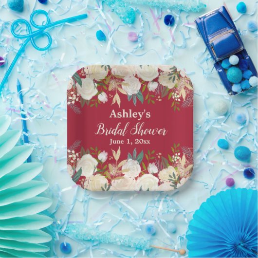 グリーナリーブライダルシャワーブルゴーニュ婚約パーティ ペーパープレート (パーティー)