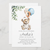 グリーナリーベア誕生日招待状、ファーストテディ 招待状 (正面/裏面)