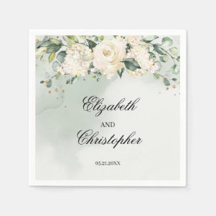 グリーナリーボホホワイトフローラ結婚ズナプキンス金ゴールド スタンダードカクテルナプキン