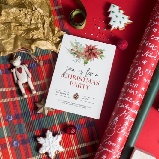 グリーナリーポインセティアクリスマスパーティの招待状 招待状