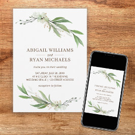 グリーナリーモダンセージ緑ボホユーカリ結婚ス 招待状