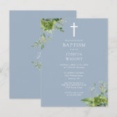 グリーナリーモノグラムバプテスズスダスティブルー招待状 ポストカード (正面/裏面)