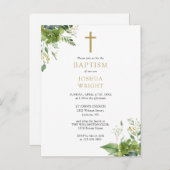 グリーナリーモノグラムバプテスマ《キリスト教》洗礼式や命名式招待状 ポストカード (正面/裏面)