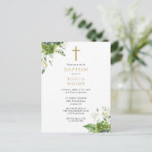 グリーナリーモノグラムバプテスマ《キリスト教》洗礼式や命名式招待状 ポストカード (スタンド正面)