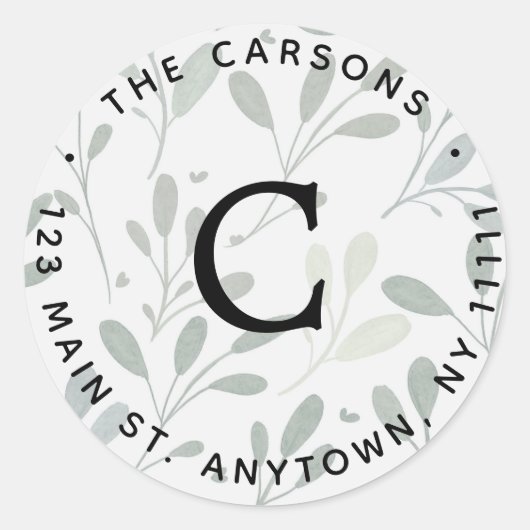 グリーナリーモノグラムラウンド差出人住所ラベル ラウンドシール (正面)