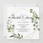 グリーナリーユーカリハートスクリプトブライダルシャワー 招待状 (正面)