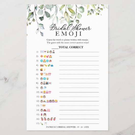 グリーナリーユーカリブライダルシャワー絵文字の絵 チラシ (正面)