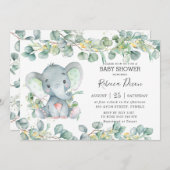 グリーナリーユーカリプトゥスエレファントベビーシャワーニュートラル 招待状 (正面/裏面)