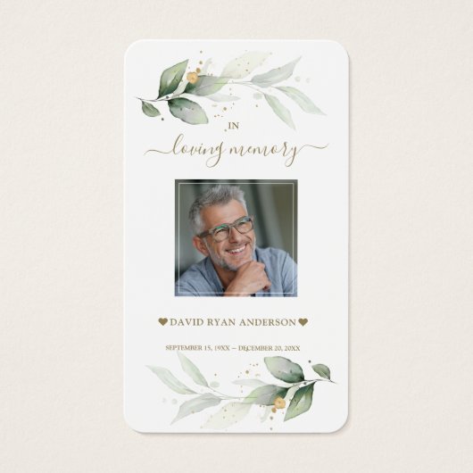 グリーナリーユーカリプトゥスマンフォト葬儀祈りの言葉カード (正面)