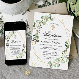 グリーナリーユーカリプトゥス幾何学バプテスマ《キリスト教》洗礼式や命名式 招待状