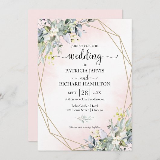 グリーナリーユーカリプトゥス幾何学結婚式招待状 招待状 (正面/裏面)