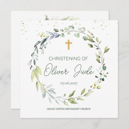 グリーナリーユーカリプトゥス葉《キリスト教》洗礼式や命名式招待状 招待状 (正面/裏面)