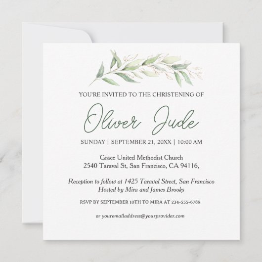 グリーナリーユーカリプトゥス葉《キリスト教》洗礼式や命名式招待状 招待状 (裏面)