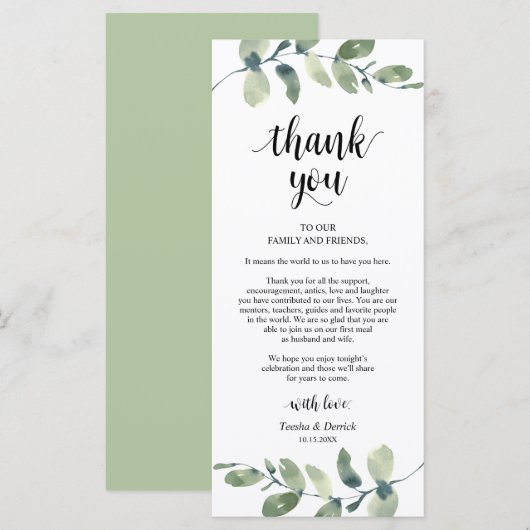 グリーナリーユーカリプレイスセッティングサンキューカード プログラム (正面/裏面)