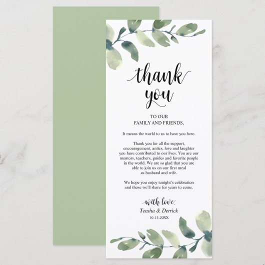 グリーナリーユーカリプレイスセッティングサンキューカード プログラム (正面/裏面)