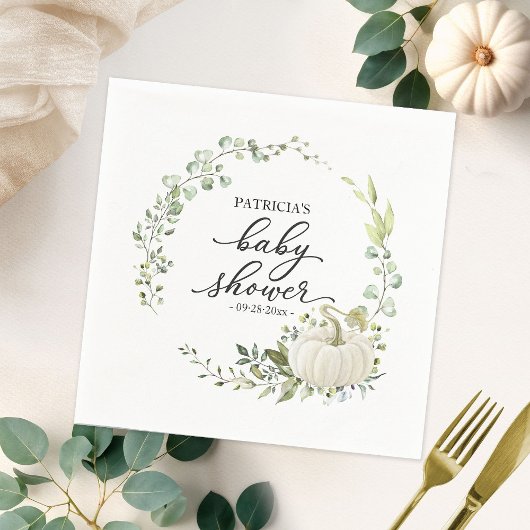 グリーナリーユーカリプンプキン秋ベビーシャワー スタンダードカクテルナプキン