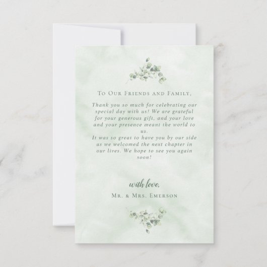 グリーナリーユーカリリース写真結婚の感謝 サンキューカード (裏面)