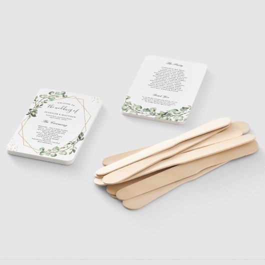 グリーナリーユーカリ金ゴールド幾何学結婚式 プログラム ハンドファン (組立なし)