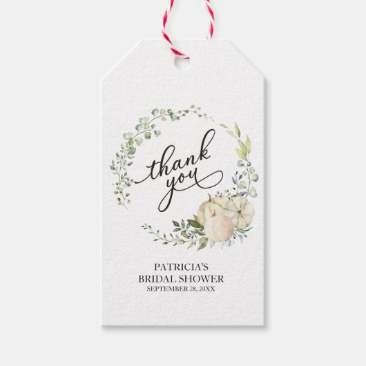 グリーナリーリースカボチャ秋ブライダルシャワーの恩恵 ギフトタグ (正面)