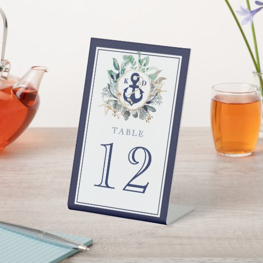 グリーナリーリースネイビーいかりモノグラムビーチ結婚式 台座サイン (インサイチュ)