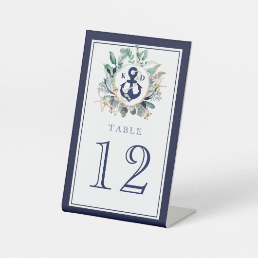 グリーナリーリースネイビーいかりモノグラムビーチ結婚式 台座サイン (正面)