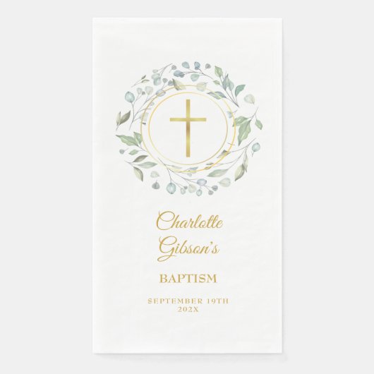 グリーナリーローレルガーランド金ゴールドバプテスマ《キリスト教》洗礼式や命名式 (正面)