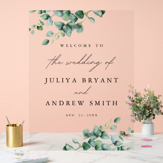 グリーナリー・ユーカリ結婚プタス脚本の歓迎 アクリルサイン (ウェディング)