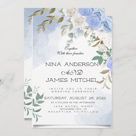 グリーニーグリーン&ブルー結婚式招待状 招待状 (正面/裏面)