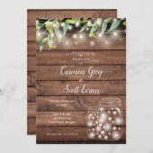 グリーニー・メイソン・ジャー・ストリング・ライト・ウ結婚ッド・ズ 招待状 (正面/裏面)