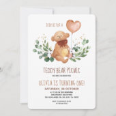 グリーネリーテディベアピクニックベビー誕生日 招待状 (正面)