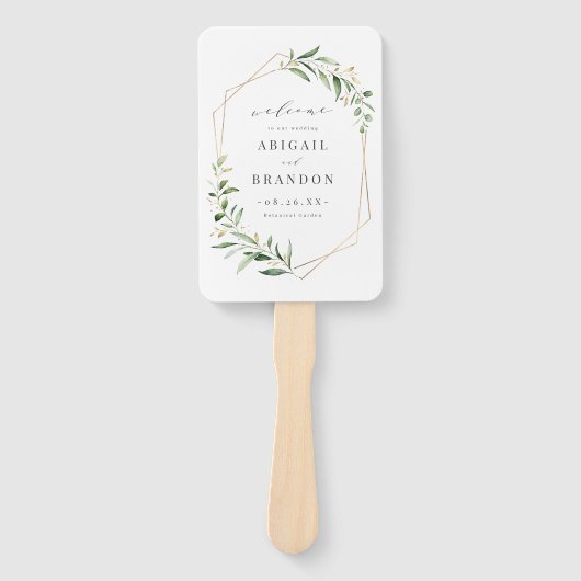 グリーネリー金ゴールドジオメト素朴リ結婚式 プログラム ハンドファン (正面)