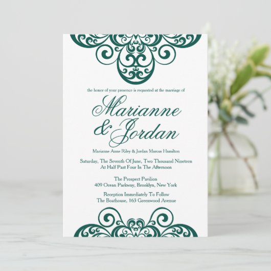 グリーミングエメラルドグリーン華美結婚式招待状 招待状 (スタンド正面)