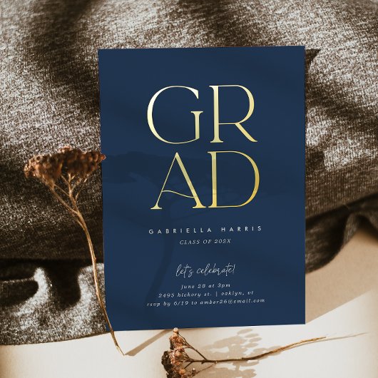 グリーミンググラード2023 |金ゴールド+ネイビーブルー卒業 箔招待状