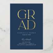 グリーミンググラード2023 |金ゴールド+ネイビーブルー卒業 箔招待状 (正面)