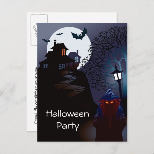 グリームリパー幽霊のよく出るハローウィンパーティ招待状 インビテーションポストカード (正面/裏面)